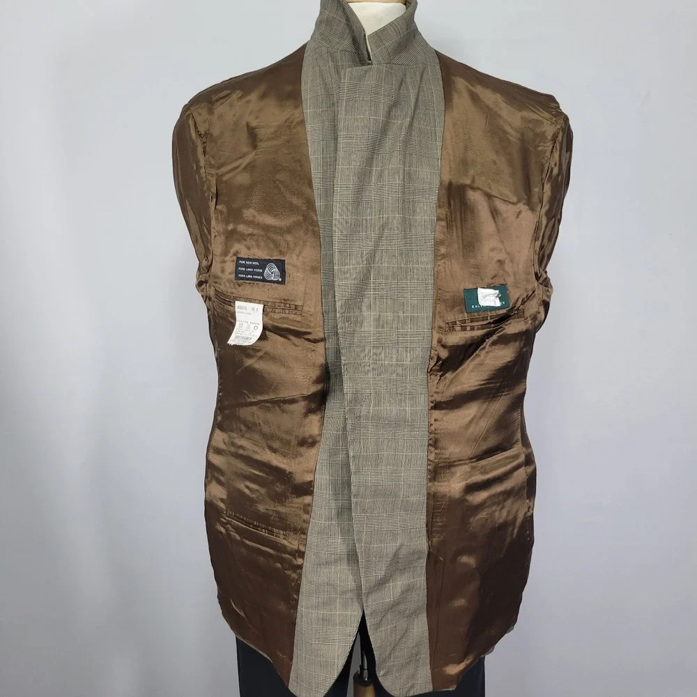 Lauren Ralph Lauren Men's Sport Coat Blazer Three Button Brown‎ Plaid Wool 46R